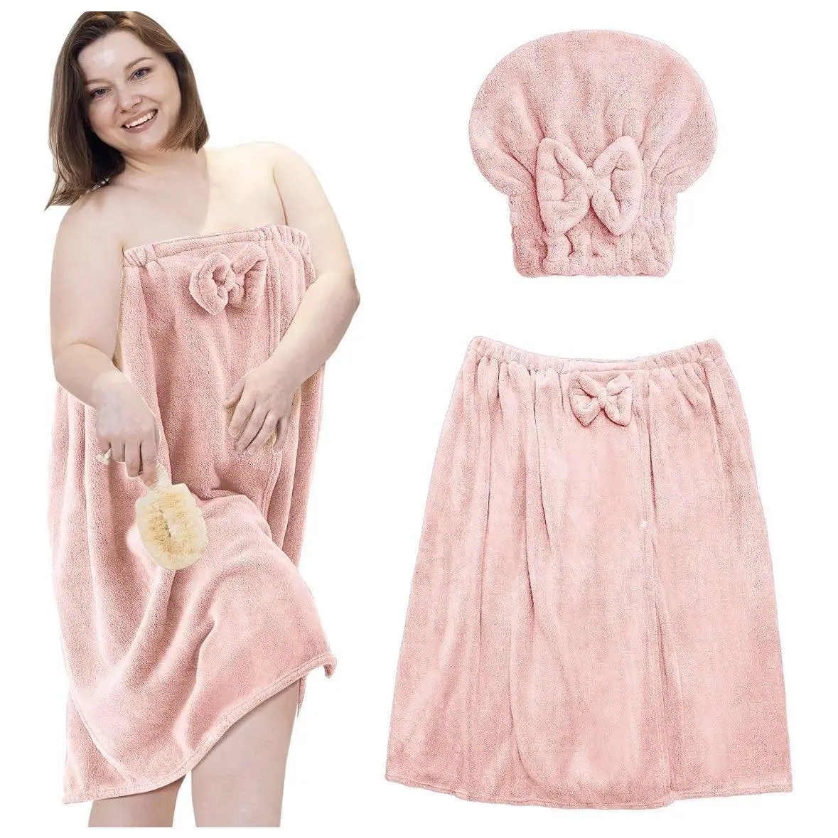 Plus Size(XXXL-XXXXL) Bath Skirt & Shower Cap Set, 2 Counts/Set  Adjustable Bath Skirt & Shower Cap, Thickened Bath Skirt, Ideal for Home Use, Travel, Sauna, and Spa, Womenswear