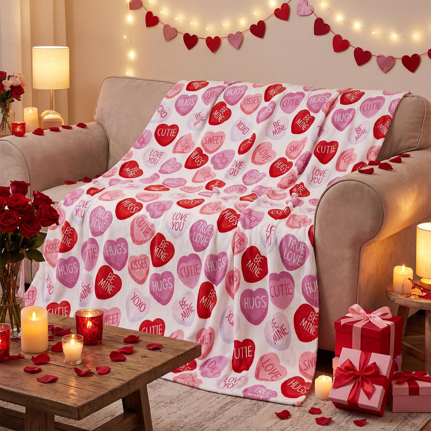 Valentine Flannel Blanket Throw, Pink Hearts with Words Soft Fuzzy Plush Cozy Fleece Blankets for Couch Sofa Bed Lounging, Ideal Gifts for Kids Adults Wife Self, 50x60 Valentine Flannel Blanket Throw, Pink Hearts with Words Soft Fuzzy Plush Cozy Fleece Blankets for Couch Sofa Bed Lounging, Ideal Gifts for Kids Adults Wife Self, 50x60