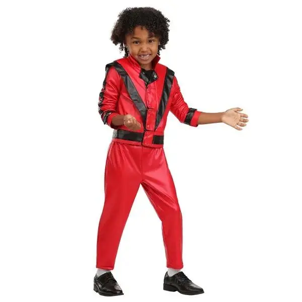 Boy's Toddler Michael Jackson Thriller Costume, Affordable Kids' Halloween Dress-Up Outfit Red Leather Dance Halloween Costume Kids Ghost Costume with Pumpkin Basket