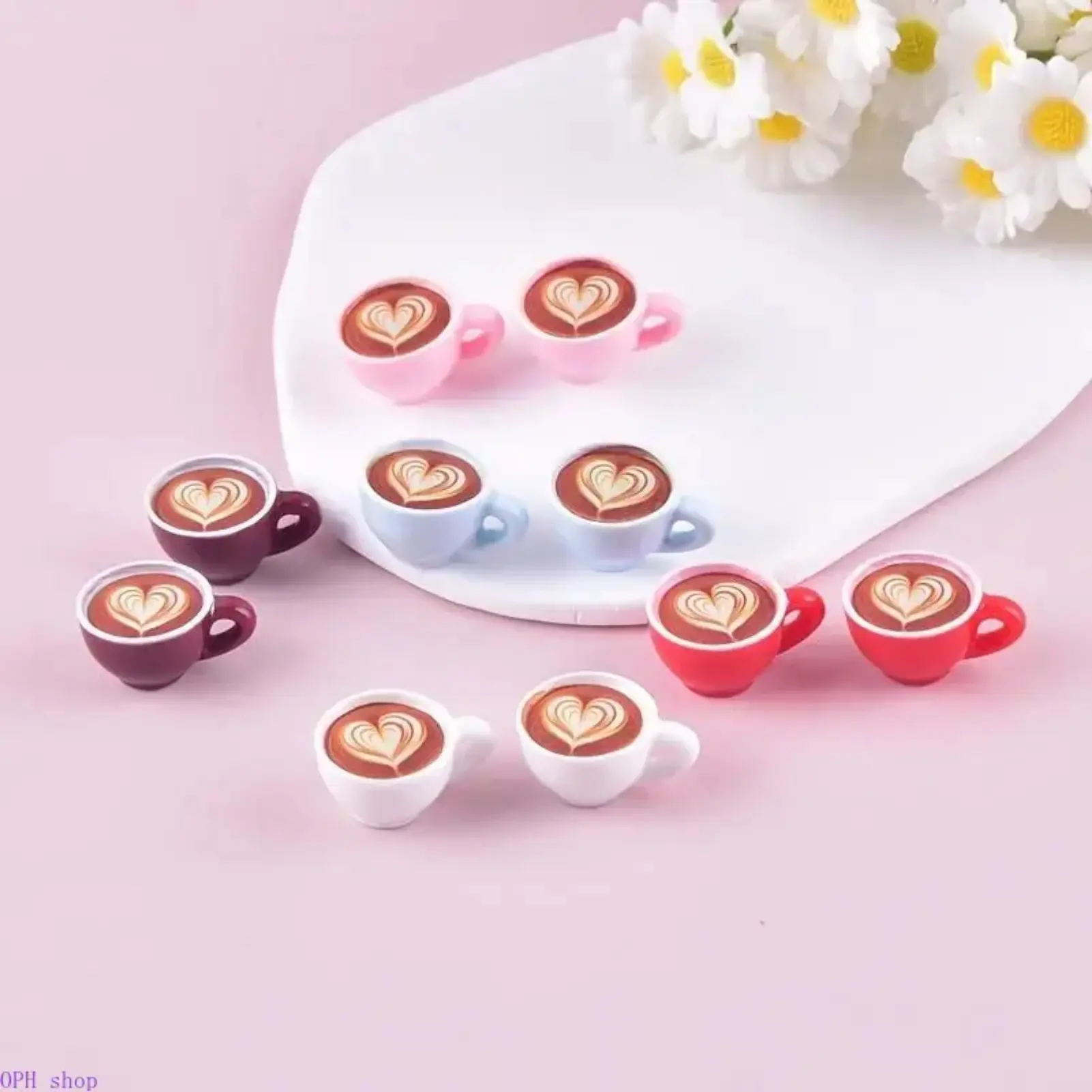 Resin Coffee Cup Charms, Cute Multicolor Lightweight Pendants for DIY Jewelry Making, Keychains & Holiday Party Decor, Unisex, All Seasons, Holiday Decor