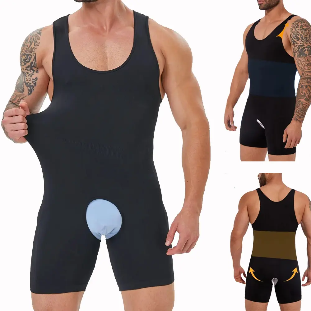 Mens Full Body Shapewear Body suit Compression Thigh Tummy Control Sleeveless Underwear for Comfort