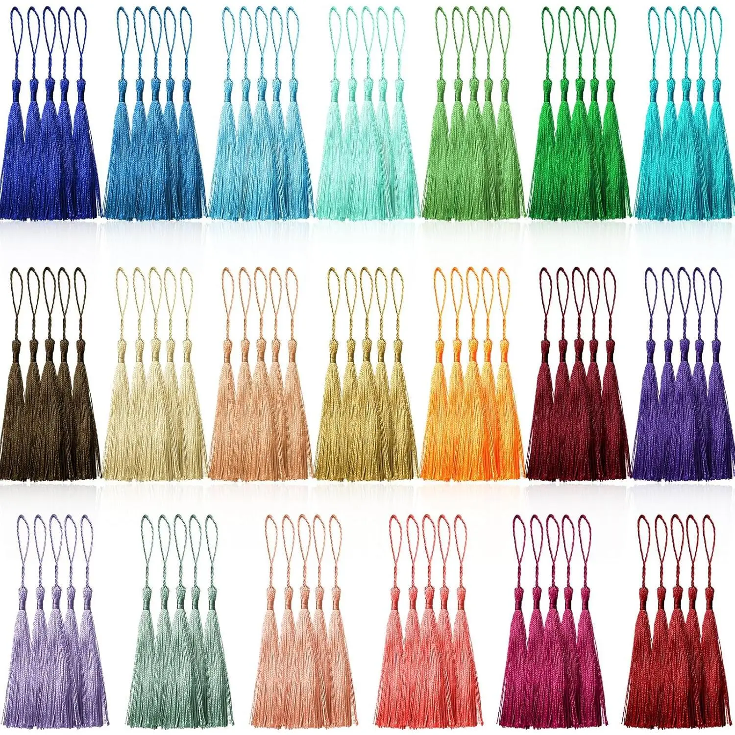 100 Pcs 13cm/5 Inch Silky Handmade Soft Craft Mini Tassels with Loops for Jewelry Making, DIY Projects, Bookmarks, 20 Colors, 5 Pcs of Each