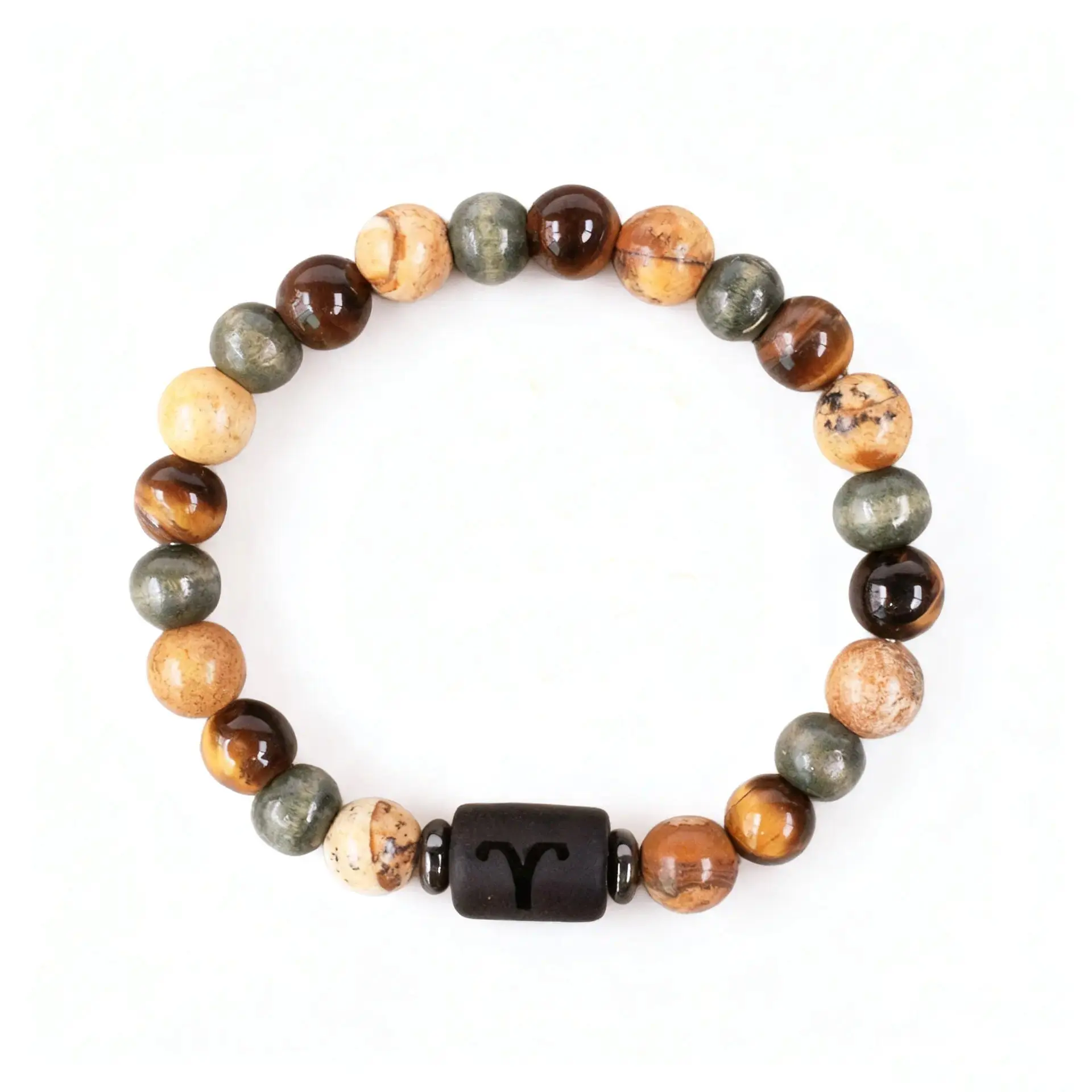 Women's 12 Zodiac Signs Handmade Beaded Charm Bracelet - Natural Tiger Eye & Picture Stones, Luggage & Bag Accessory, Horoscope Gift