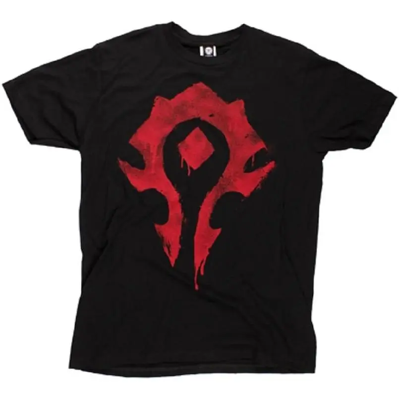 World of Warcraft Horde Spray Paint Men's Gamer Graphic T-Shirt World of Warcraft Horde Symbol Blood Splatter Graphic T-Shirt| WoW Alliance vs Horde Orc Gamer Fan Tee
