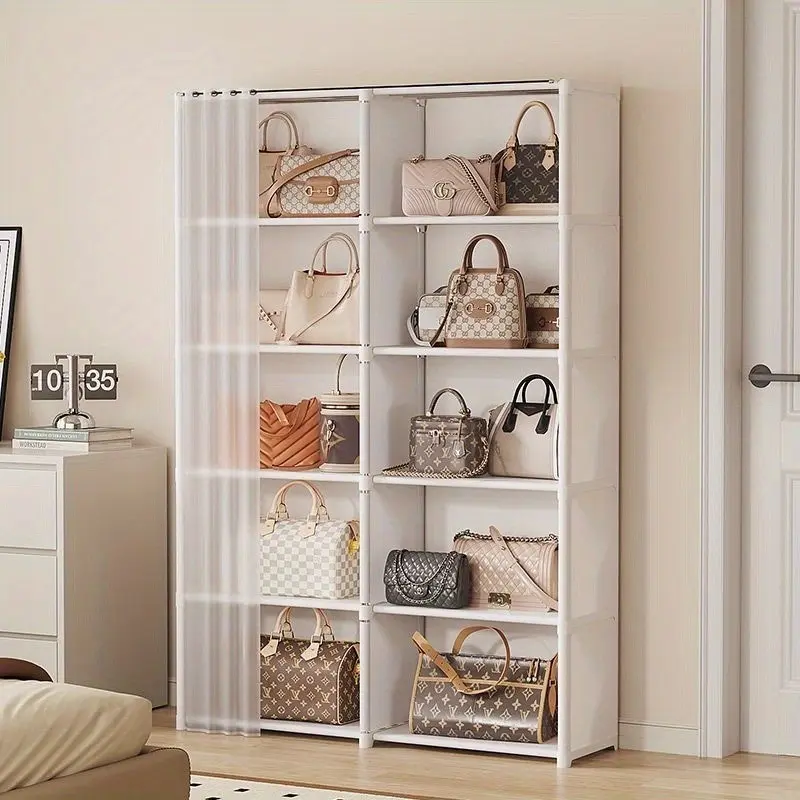 New Upgrade Metal and Plastic Storage Cabinet with Dust Cover, Ideal for Clothes, Shoes, Accessories, Modern Durable Organizer