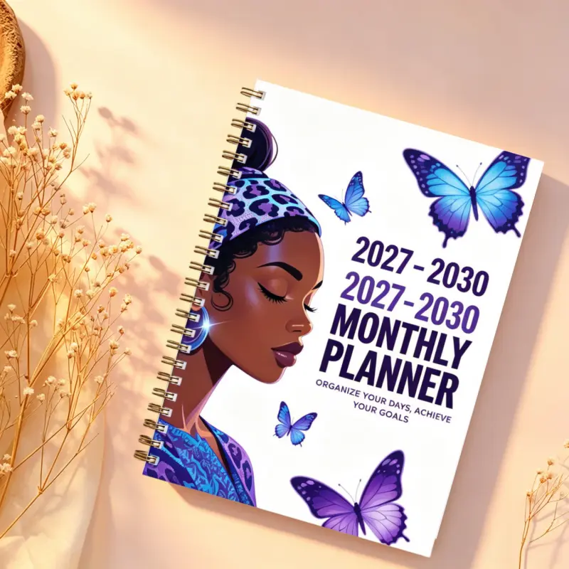 2027-2030 Monthly Planner/Calendar, Planner Notebook, 4-year monthly planner, multi-colored butterfly-themed cover journal, yearly and monthly calendar planning, monthly tabs, 48-month calendar, 5.5 x 8.3 inches thick paper, elastic