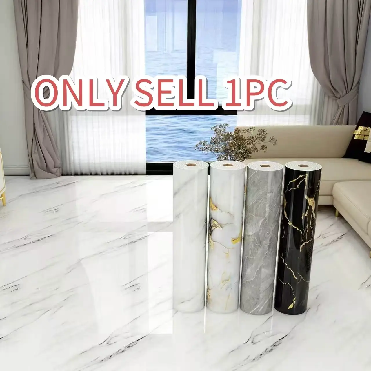 Extra-Thick Marble Texture Floor Decals, Peel-and-Stick Vinyl Flooring, 15.75" × 118.11", Portable & Removable, Easy to Clean, for Kitchen, Bathroom & Living Room