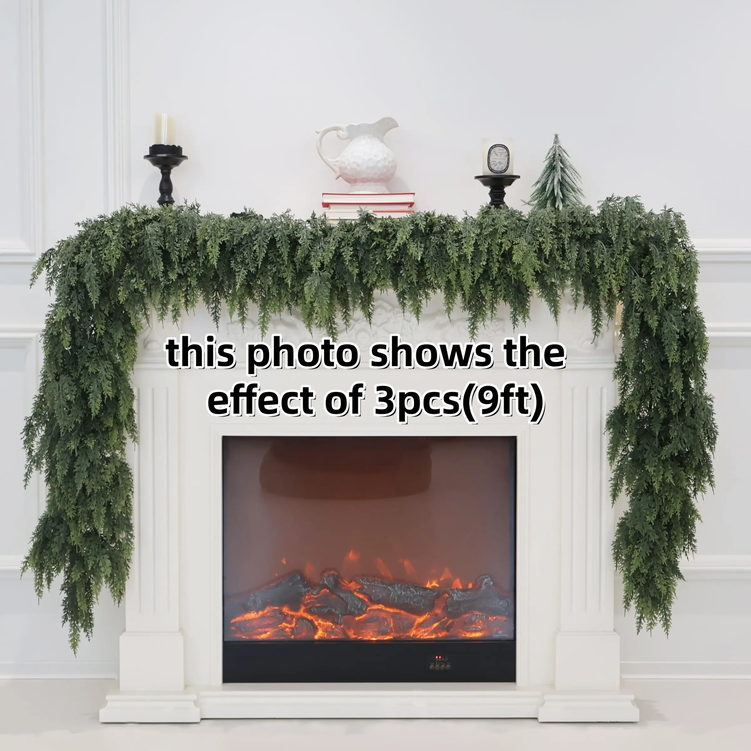 3pcs 6/9ft Christmas Cedar Garland, Artificial Real Touch, Realistic Greenery Pine Garland, for Mantle Fireplace, Outdoor Indoor Decorations, Holiday Decor, Festive Decoration, Faux