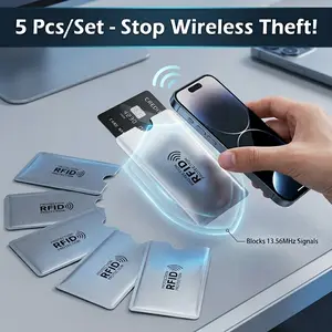 RFID Card Protector, 5pcs/set Anti-slip Design Durable Aluminum NFC Blocking Cover for ID Card & Bank Card & Credit Card, Desk Accessories, Men Gifts
