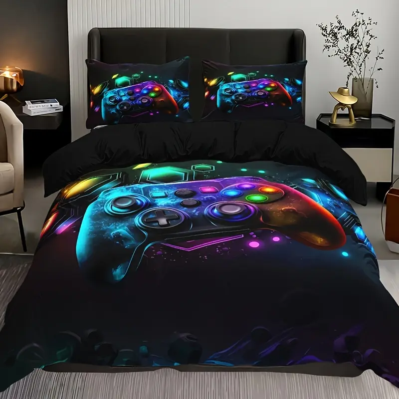 3-piece set of stylish and game controller-definition digital print home bedding set comforter memorial day sale down alternative elegant comfort 4-piece velvet plush festive boho bed diamond pattern pajabear lightweight multi-size ropa de cama oversized