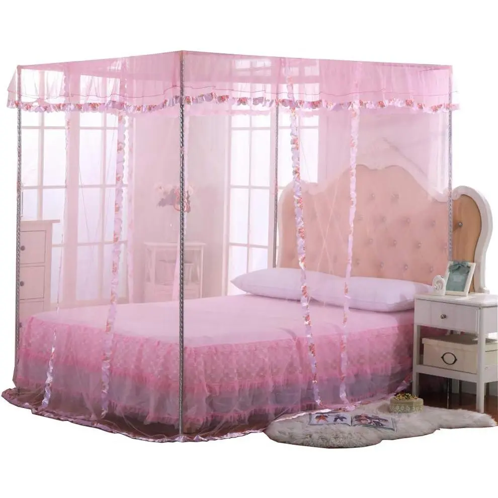 Pink Netting for Bed - 4 Corner for Beds, Bed Curtains, Bed for Girls Adults, Bedroom Decor (Full Size, Pink)