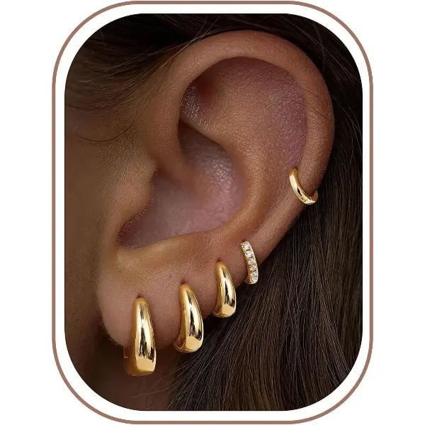 5 Pairs Gold Hoop Earrings, Hypoallergenic Chunky Earrings | 14K Gold Plated, Huggie Hoops Earring for Women Teen Girls, Lightweight Hoop Earrings, Earring Set for Multiple Piercing