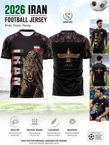 2026 Iran Soccer Jersey, Mesh Wah Bird Print, Quick-Dry Breathable Sportswear, Durable Training Tee for Fans