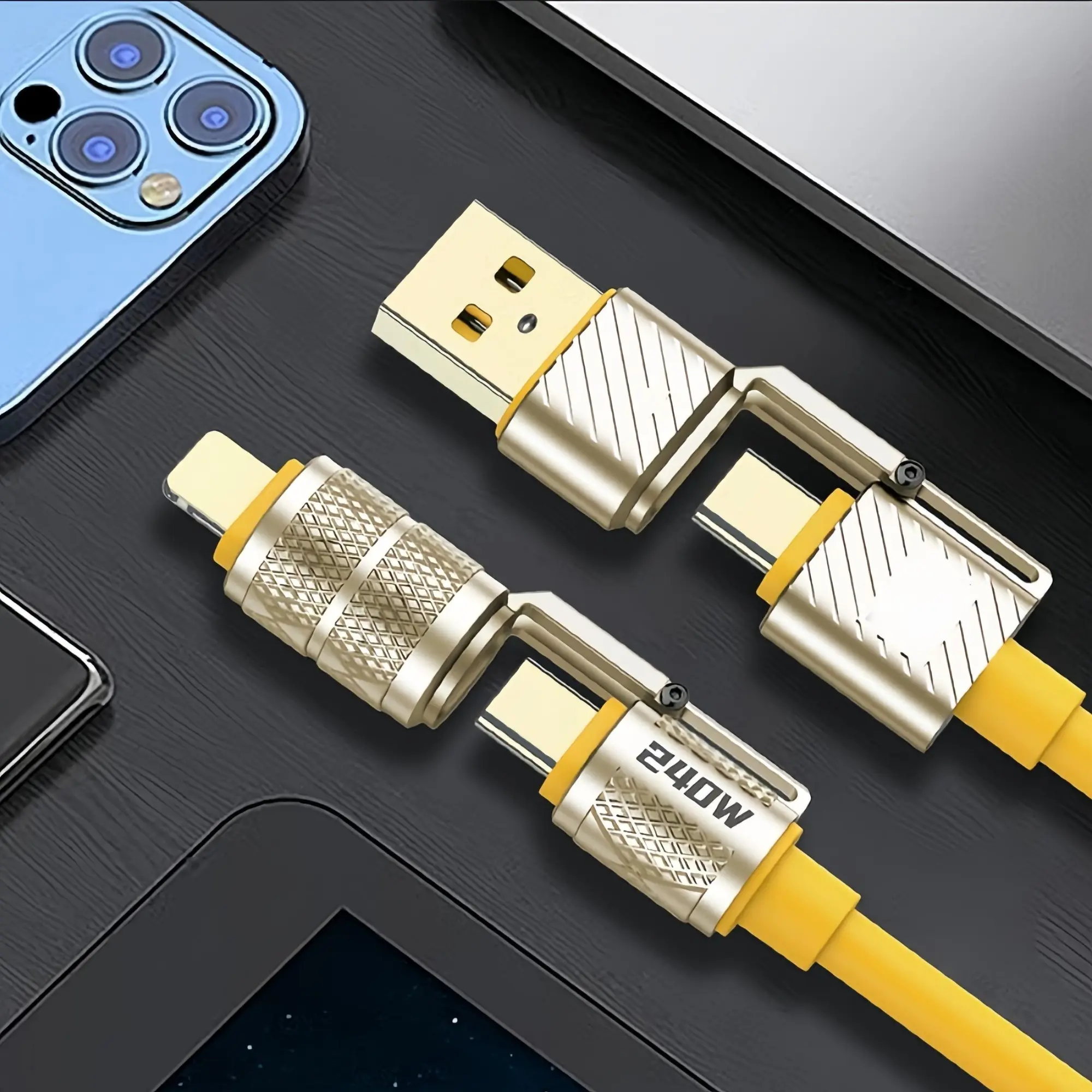 USB C to USB C, 100W 4 in 1 Charging Cable, Chubby Type C/A to C/Lightning Cable for iPhone 17 16 15 14 13 12 11 8 7 Series/MacBook/iPad/Samsung/HUAWEI/Xiaomi, Multi Chargers for All Devices