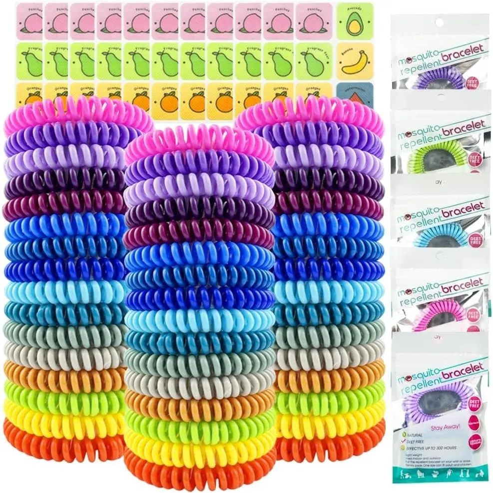48 Pack Mosquito Repellent Bracelets, Individually Wrapped DEET-Free Insect & Bug Repellent Wrist Bands with 60 Pack Mosquito Patches for Kids & Adults Outdoor Camping Fishing TravelingGift