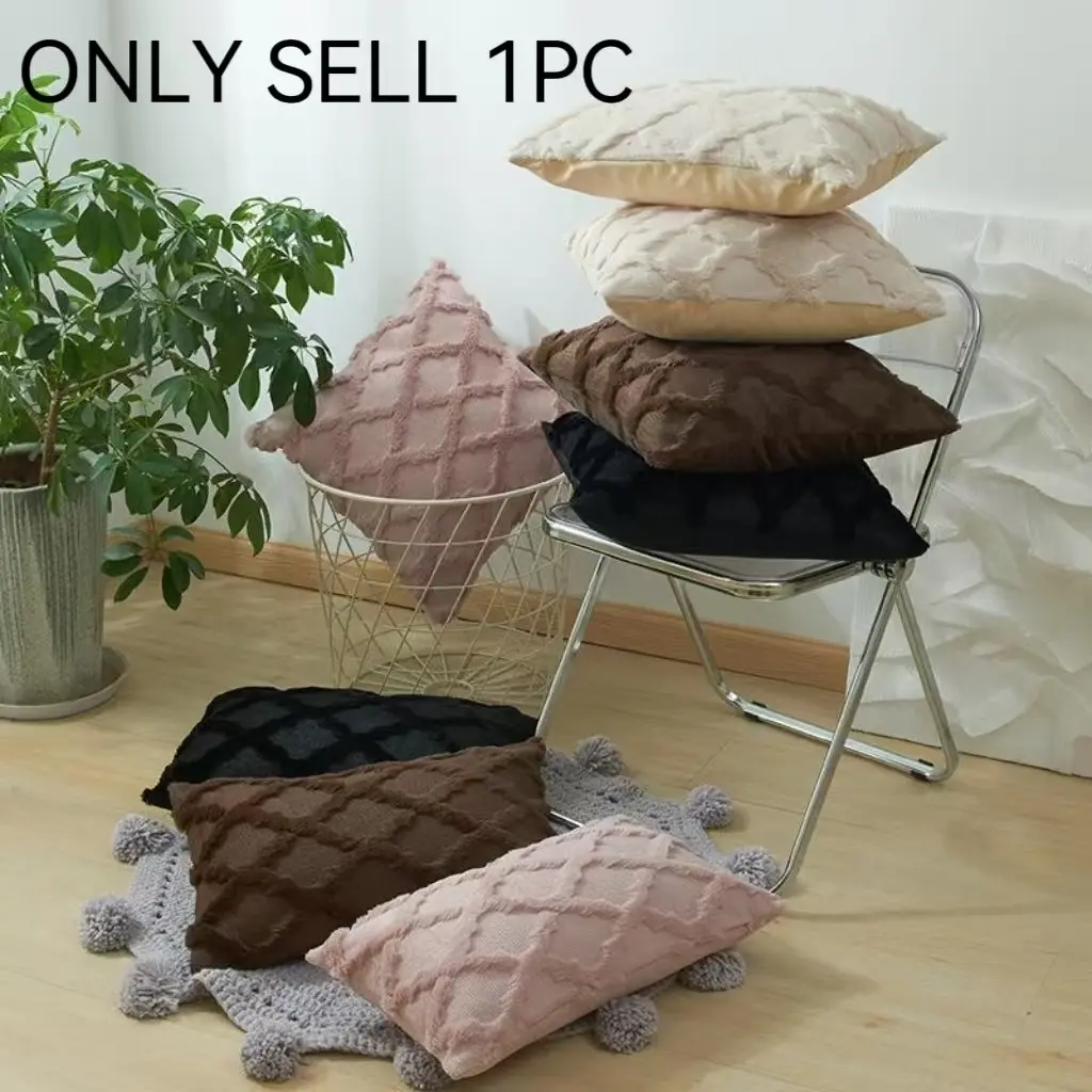 Nordic-style plush long striped pillowcase geometric winter cushion cover sofa backrest cover