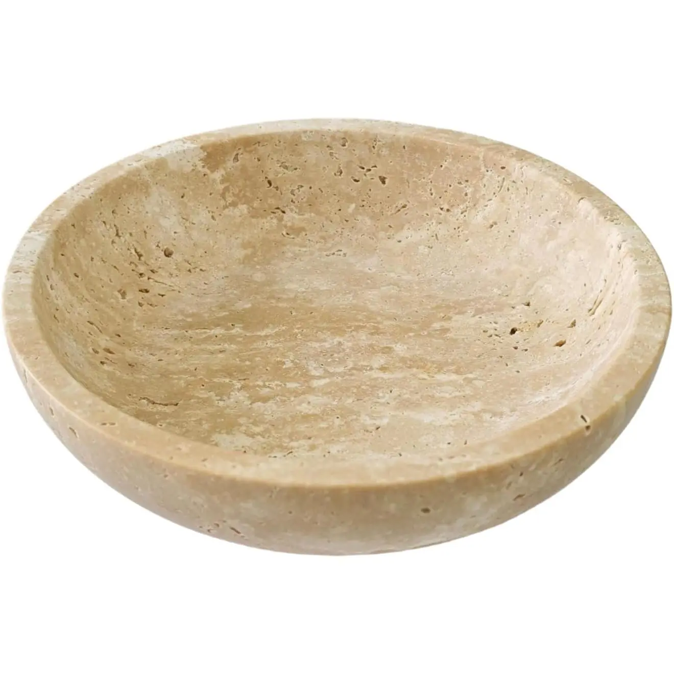 Large 7.87" Natural Travertine Stone Decorative Bowl, Beige Travertine Catchall Tray for Home Decor, Coffee Table Centerpiece, Fruit & Nut Bowl, Jewelry Dish, Key Holder (Limestone, 7.85)