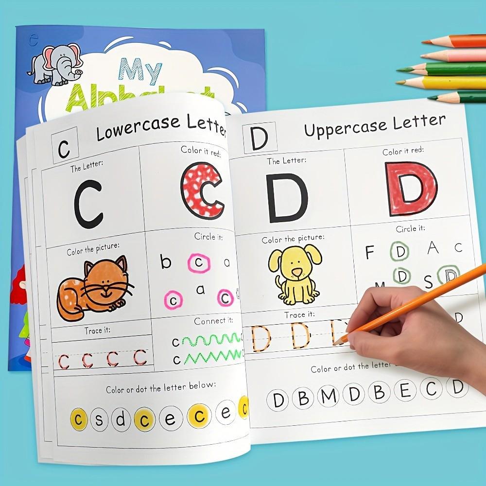 Alphabet Phonics Workbook, 1 Count 26 Pages (52 Sides) Comprehensive Alphabet Phonics Workbook, Fun Coloring Activities for Preschool and Kindergarten Learning, Tracing Preschool Books