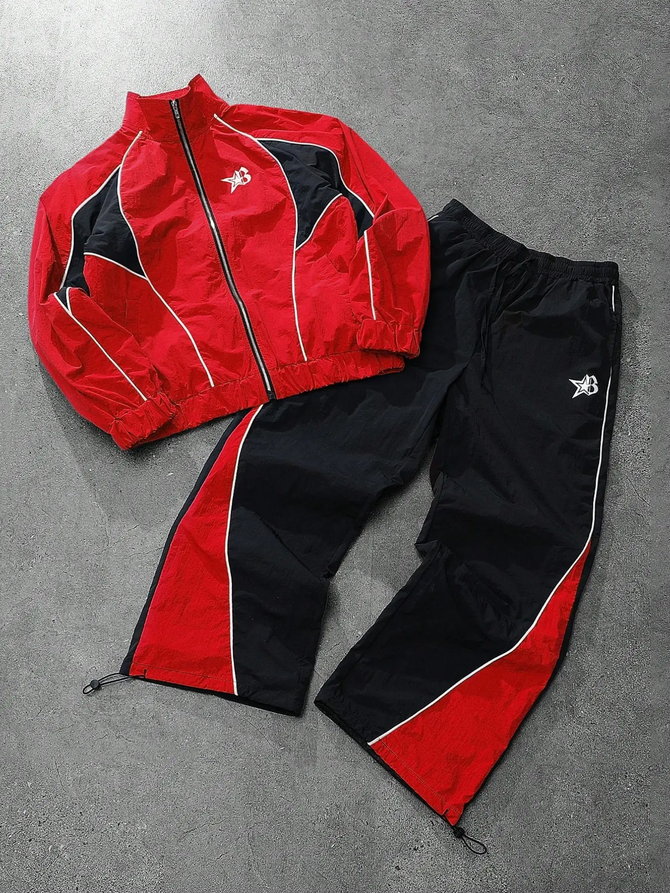 Men's Vintage Style Tracksuit Set, Stand Collar Jacket and Pants, Blue & Block, Ideal for Sports and Casual Wear