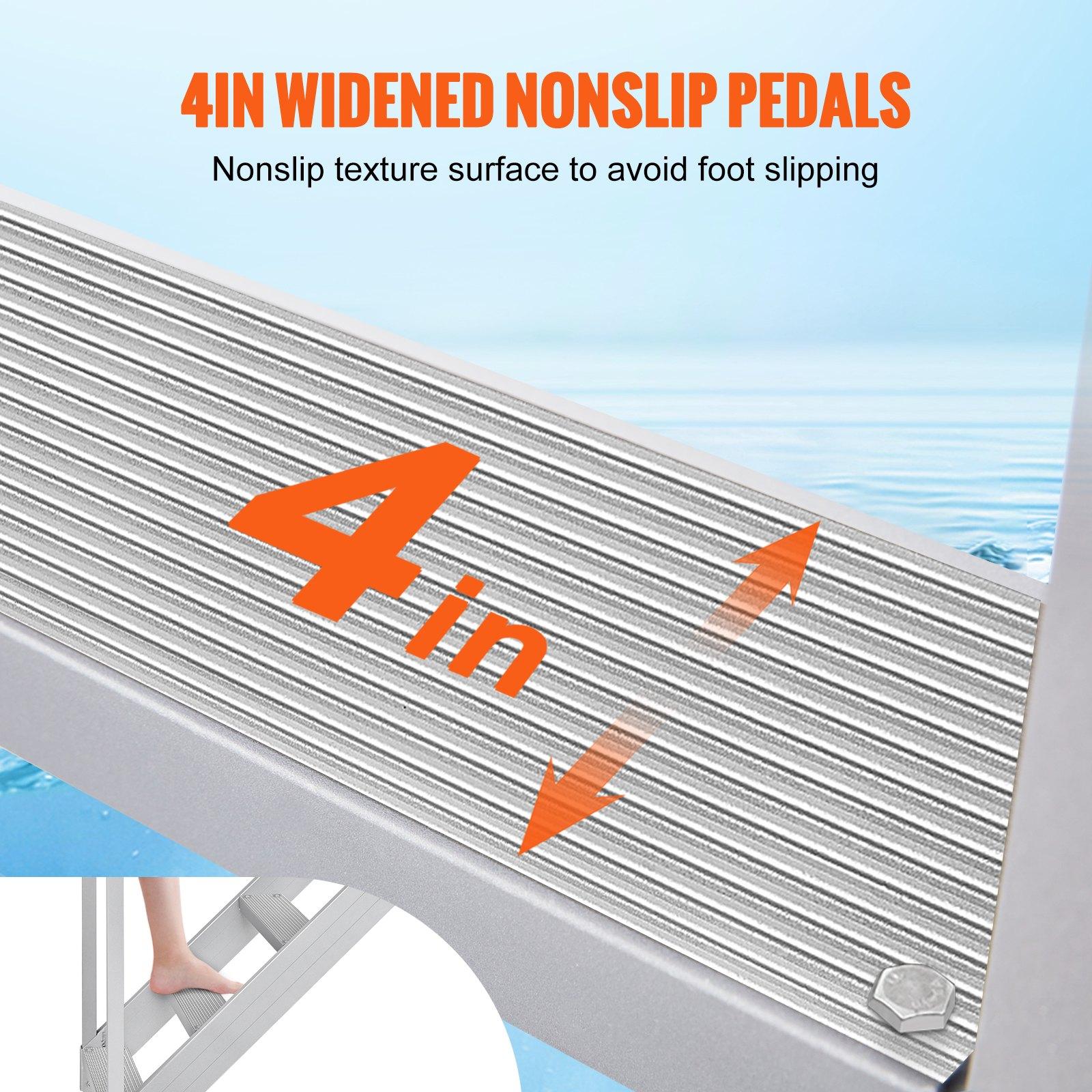 【Summerfinds】6-Step Aluminum Adjustable Dock Ladder, 43-51in Free Height Adjustment, 500lbs Load Capacity, Dual Nonslip Mat Rails, Comfortable Walking, 31.5x72.8x82.3in Size, Ideal for Swimming Pools, Safe for Child & Elderly, Handrail
