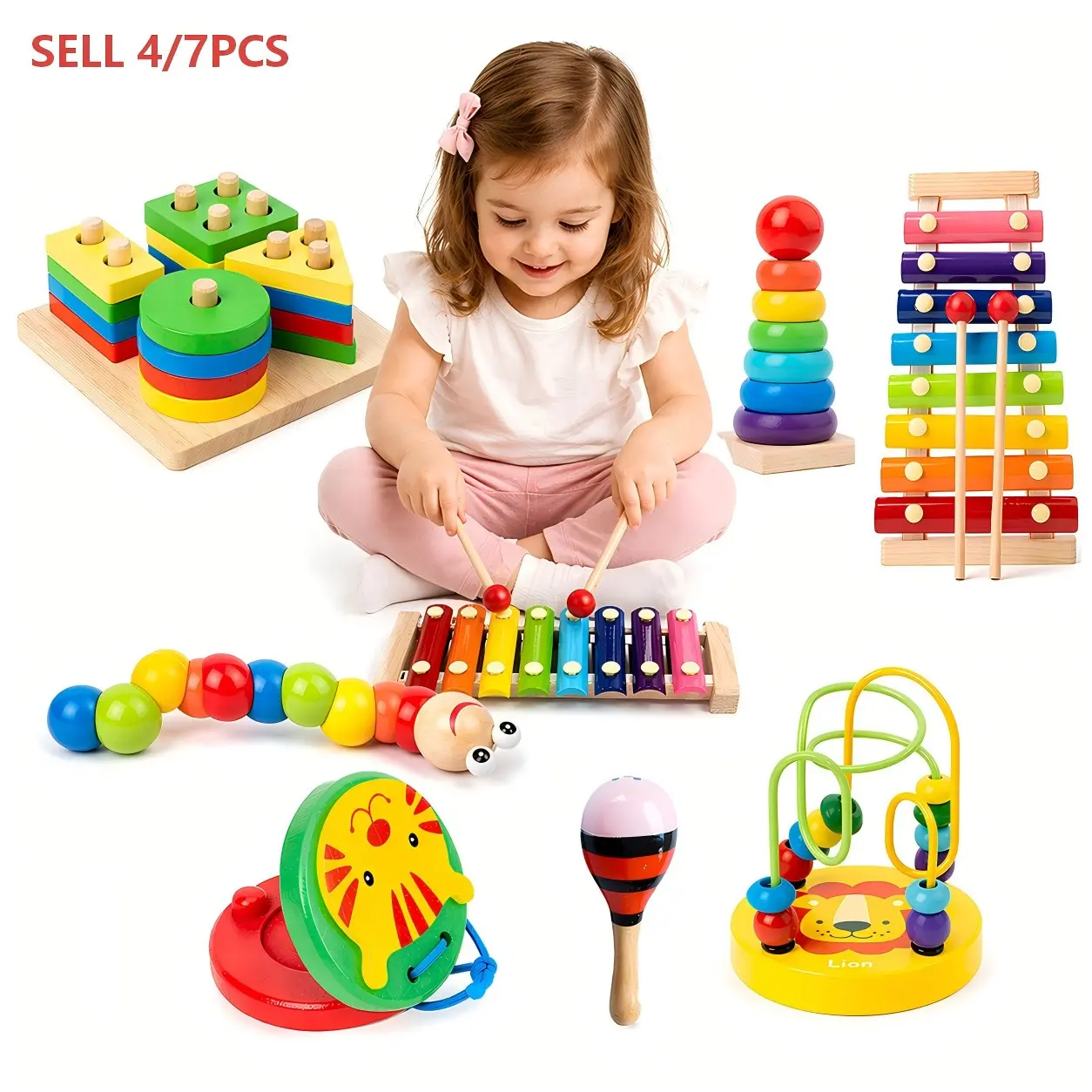 Wooden Percussion Xylophone Set, Kids Musical Instruments with Rattle, Early Learning Educational Toy for Preschool Boys Girls, Kindergarten Boy