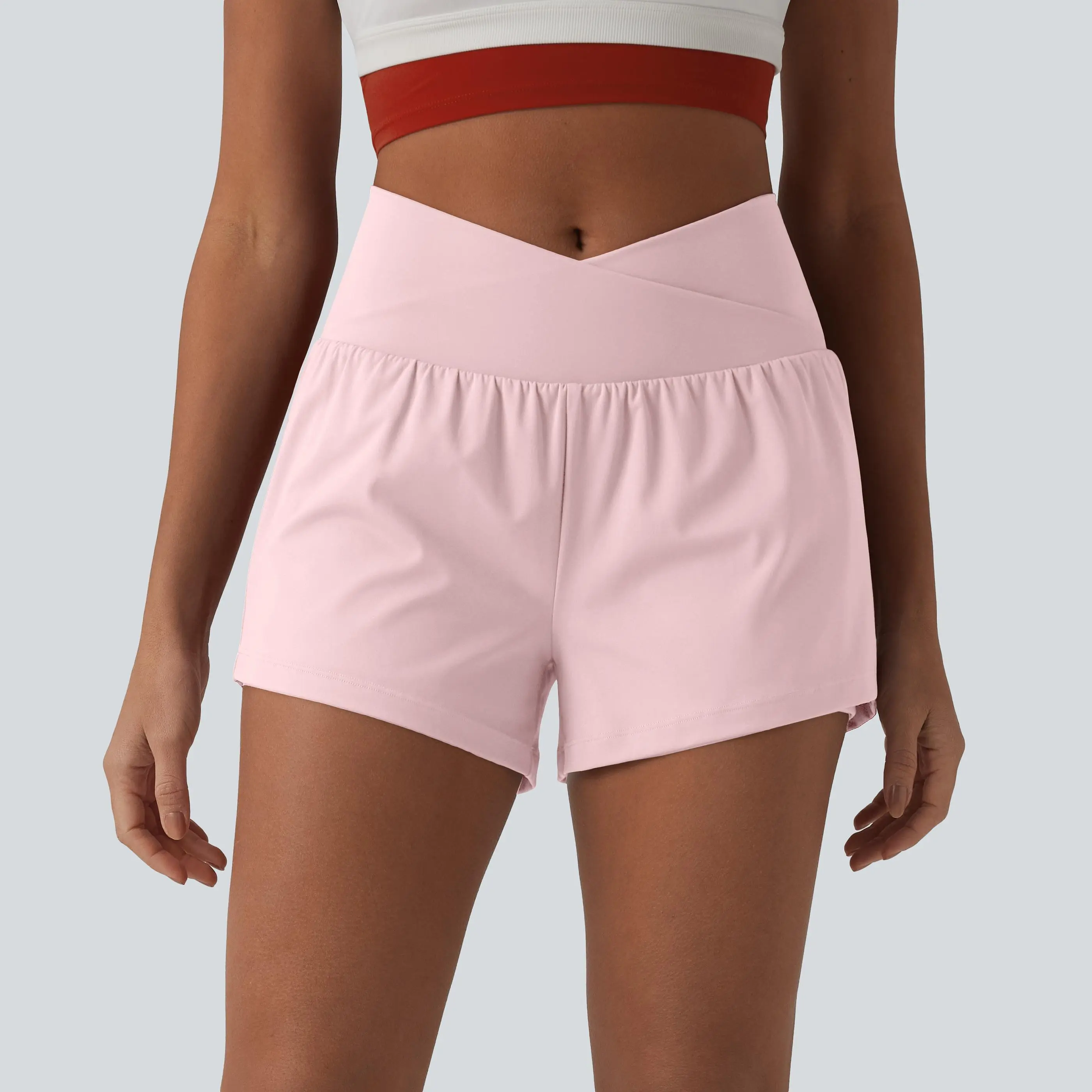 Halara SoftlyZero™ Airy Crossover High Waisted 2-in-1 InstantCool Yoga Shorts 3'' with Pockets