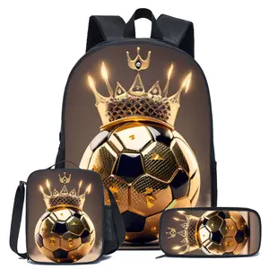Crown Soccer 3pcs Backpack Set for Children And Students, Casual Book Bag, Boys' Bag, Back-To-School Season., for Teenager, For Teenager