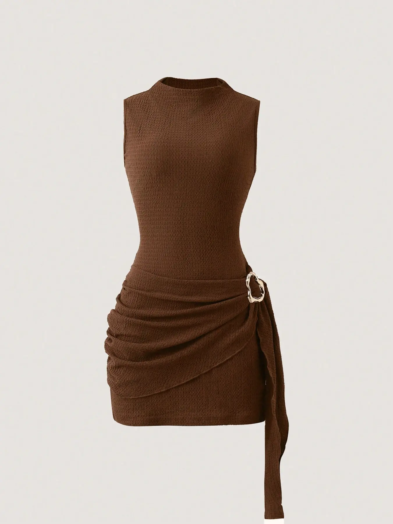 Women's High Neck Metal Button Sleeveless Dress, Slim Fit Pleated Bodycon Party Gown, Evening Glam Gown, Spring Summer Fashion Evening Wear