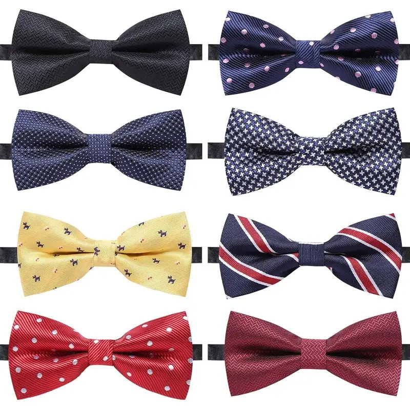 Classic Solid Fabric Bow Ties for Men and Boys, 8 Pack Adjustable Pre-tied Neckwear for Formal Wear, Mixed Colors, Men/Boys