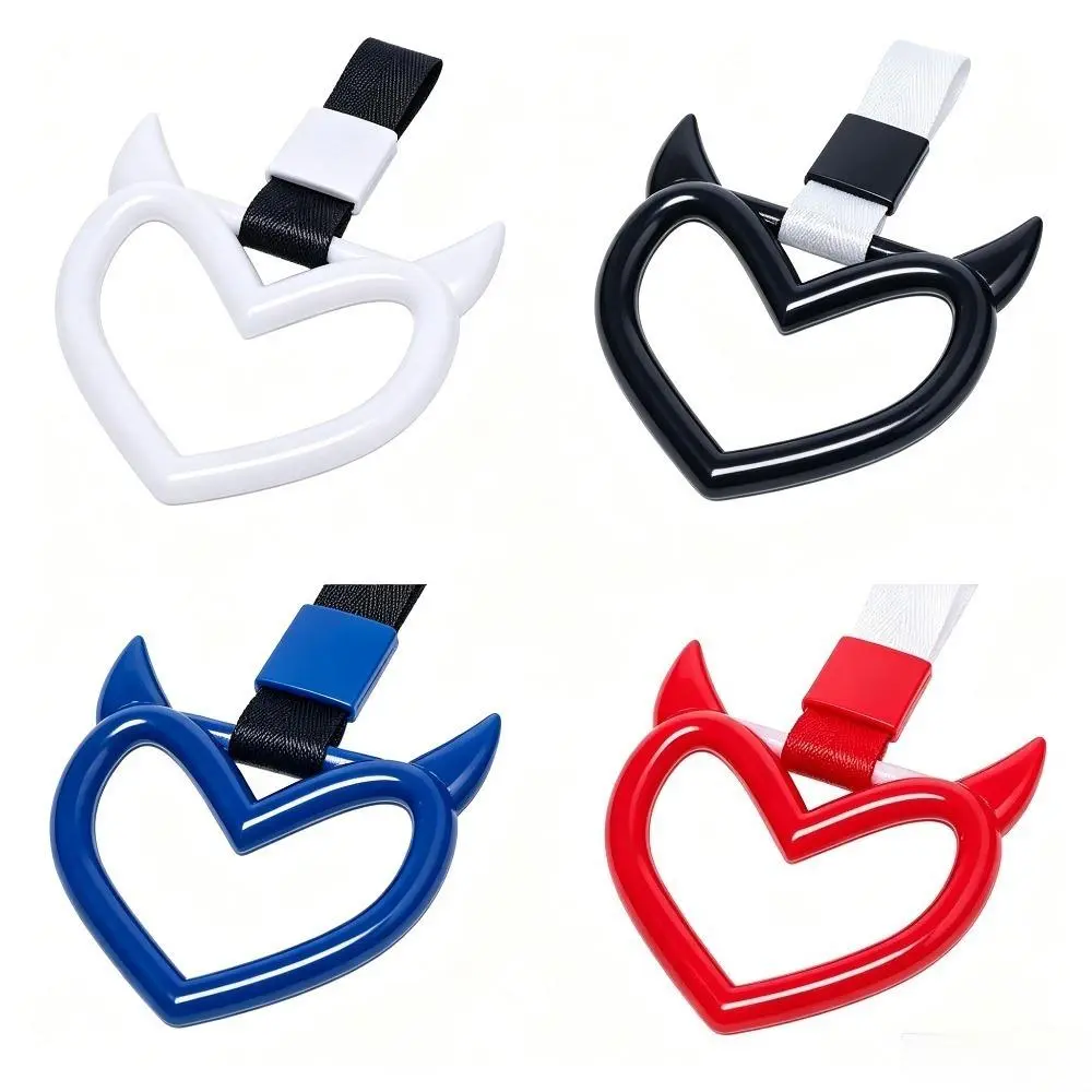 Car Handle Straps, 2 Pieces Goth Devil Heart Decorative Pull Rings, Anti-Static Glow-in-the-Dark Car Exterior Accessory