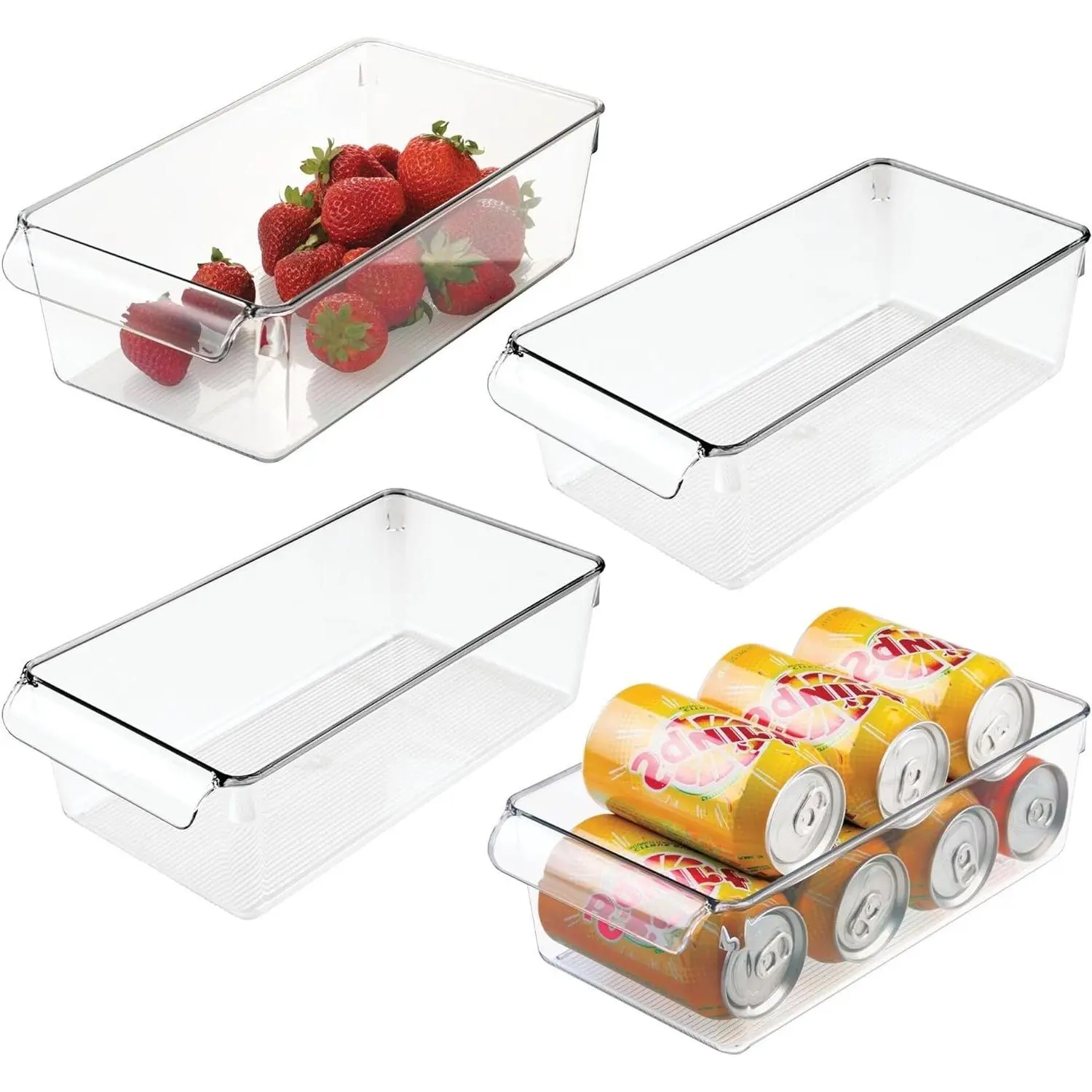 Clear Fridge Storage Bins with Handles, Set of 4 - Fridge Organizer Trays for Meats and CheesesGift