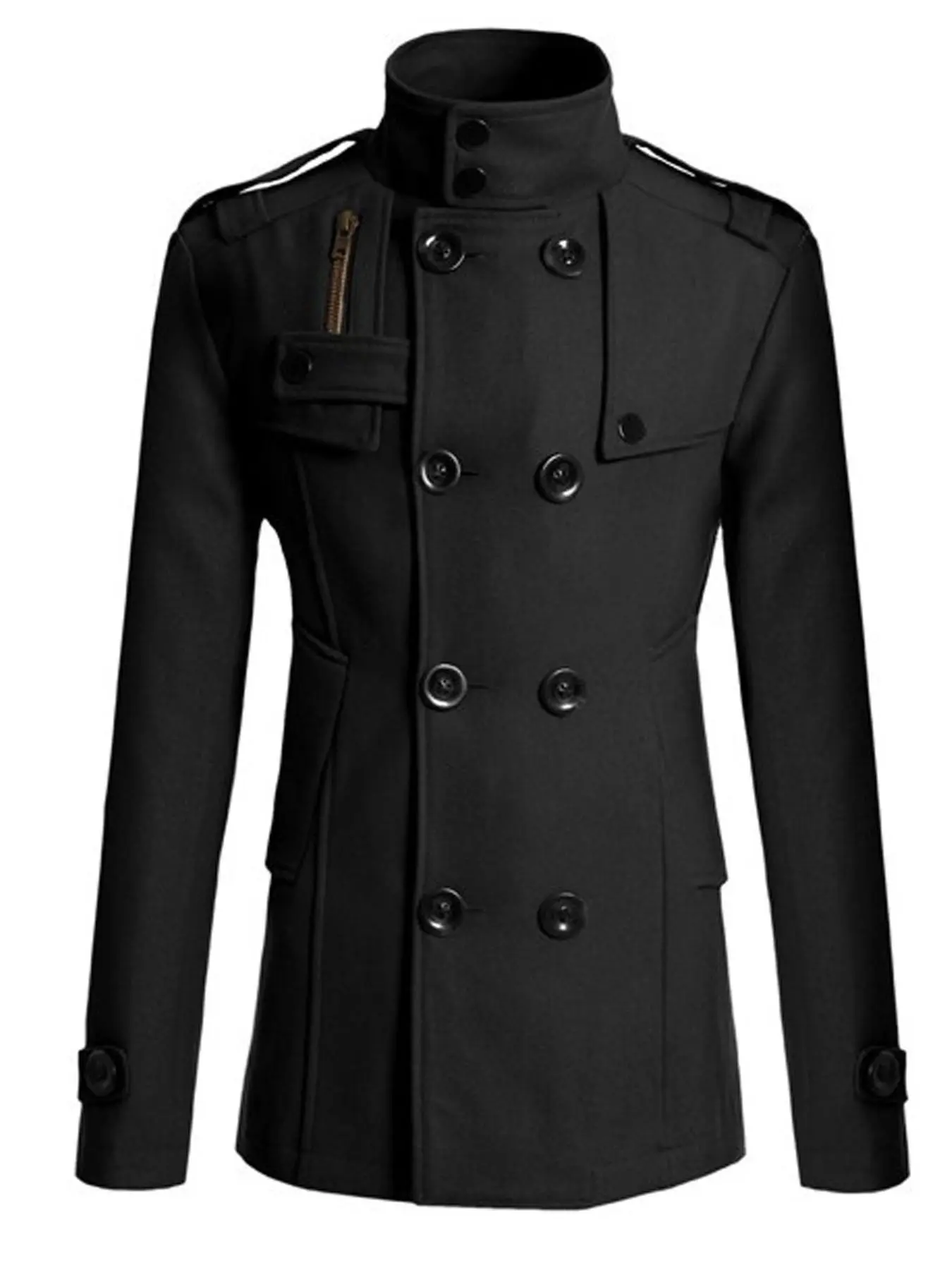 1PC Winter Men's Windbreaker Jacket with a Large Collar - Korean Style Fashion, Thick and Warm, Fashionable Standing Collar Double-Buttoned Coat Jacket, Suitable for Daily Commuting and Formal Occasions