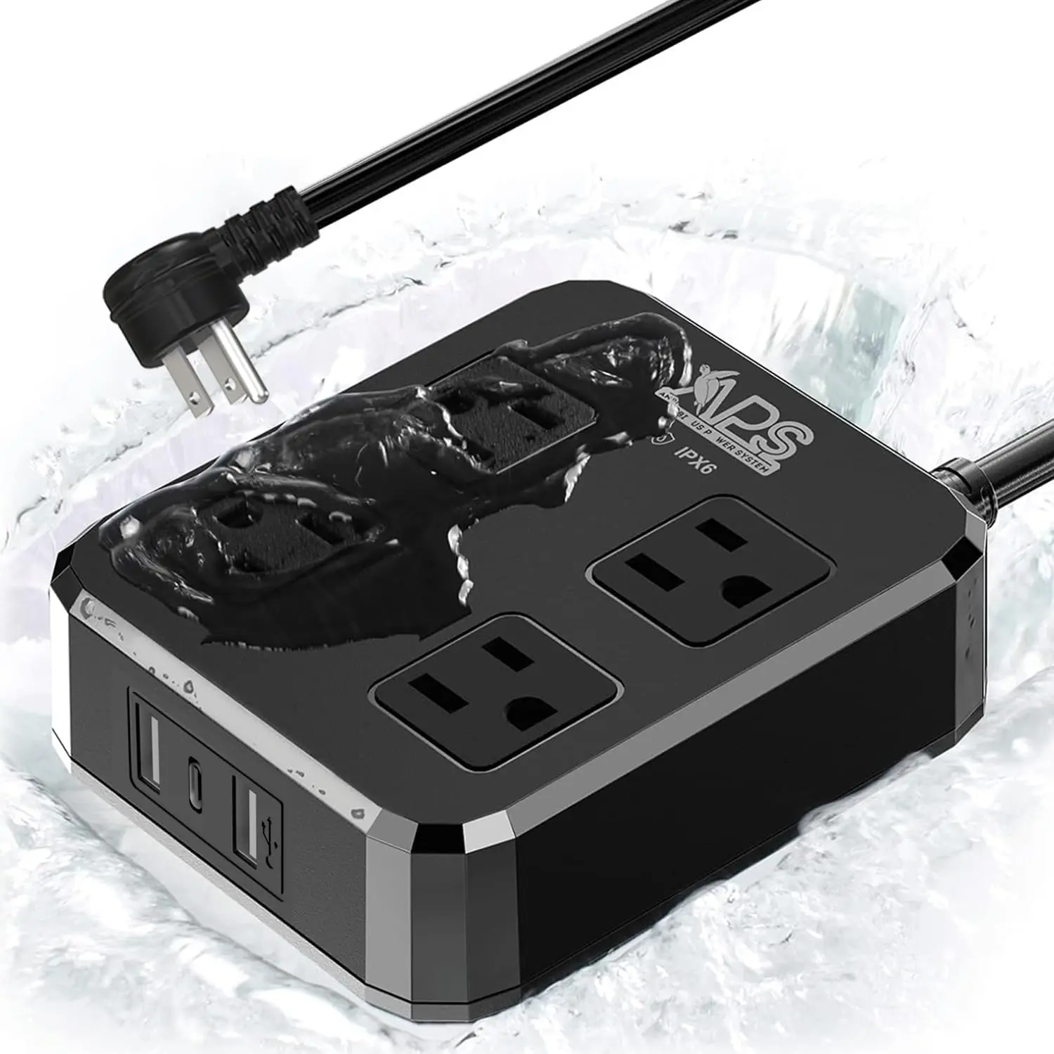 Outdoor Power Strip Weatherproof,  Power Strip with 4 Wide Outlets & 3 USB Ports, 6FT Extension Cord, Wall Mountable, Overload Protection for Patio Garden Christmas Lights, ETL Listed