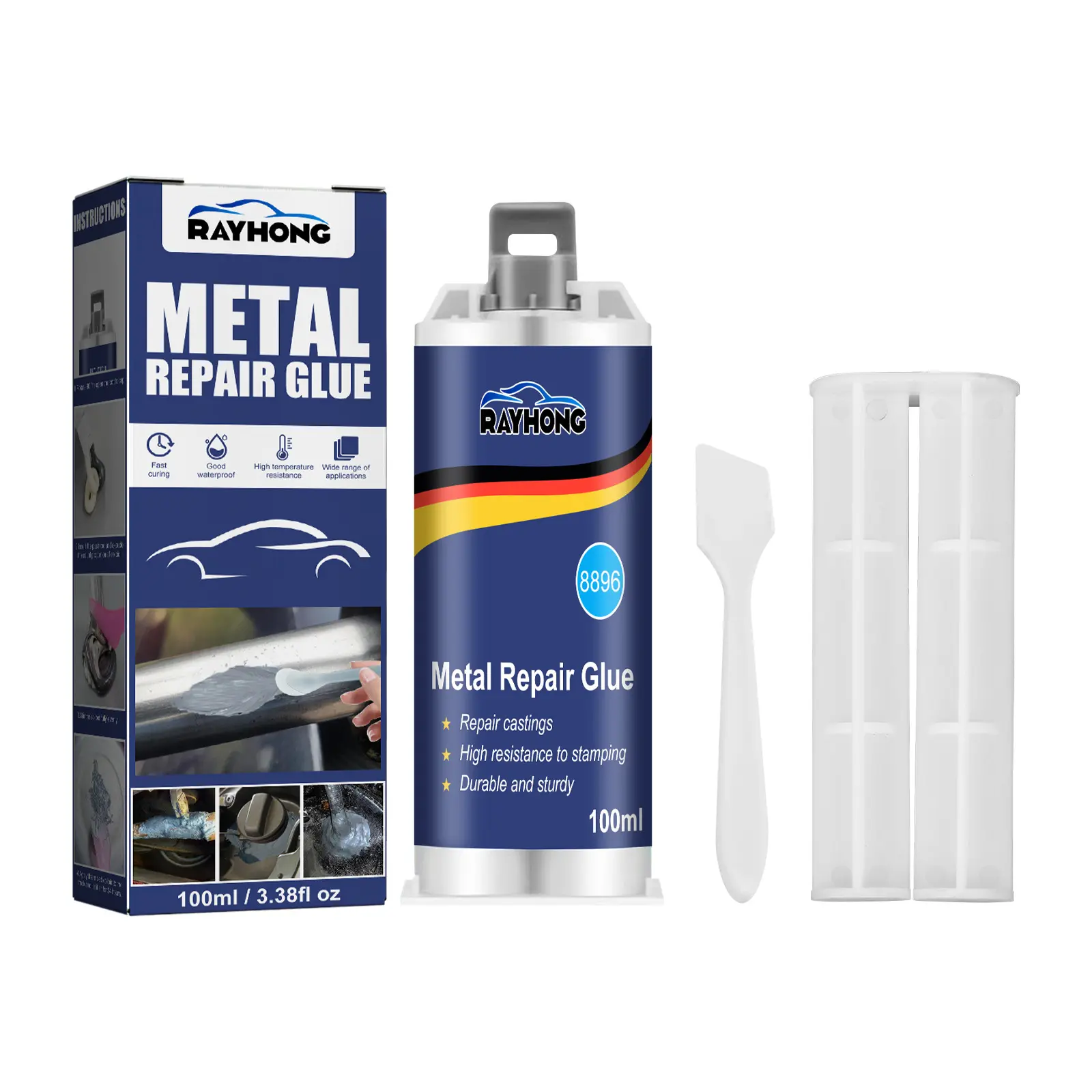 2-Part Metal Epoxy Repair Compound Glue with Acrylates Copolymer & Toluene, Equal Ratio Mix Epoxy Paste, Crack Filler for Cast Iron, Steel, Aluminum, Repairs Cracks & Fills Pores/Gaps for Workshop Use