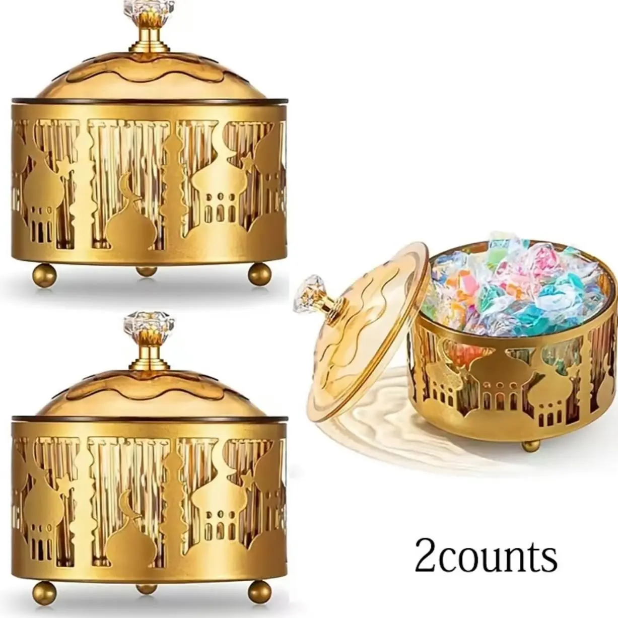 2 Counts/set Ramadan Candy Box, Metal Gift Box with Lid, Ideal for Candy, Cake, Dessert, Party Favors, Islamic Home Decoration