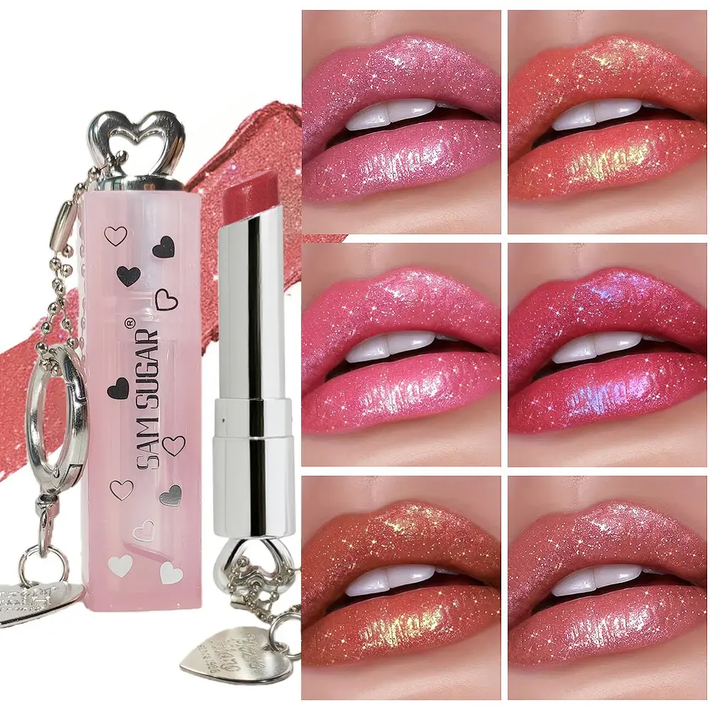 Heart-Shaped Lipstick Balm, Moisturizing Glitter Fine Flash Long-Lasting Easy Application, Enhances Complexion, Lip Gloss, Sparkly Lipstick
