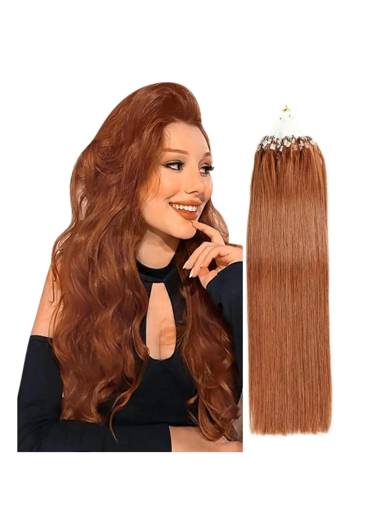 30 Copper Brown Micro Link, Microlinks, Microbead Extensions Human Hair Extensions 50 Strands Per Pack 100% Remy Human Hair 16-24 Inch 55g Micro Bead Reusable Dyeable Permable For Women Natural Hair Thickening Salon Hair Supplies