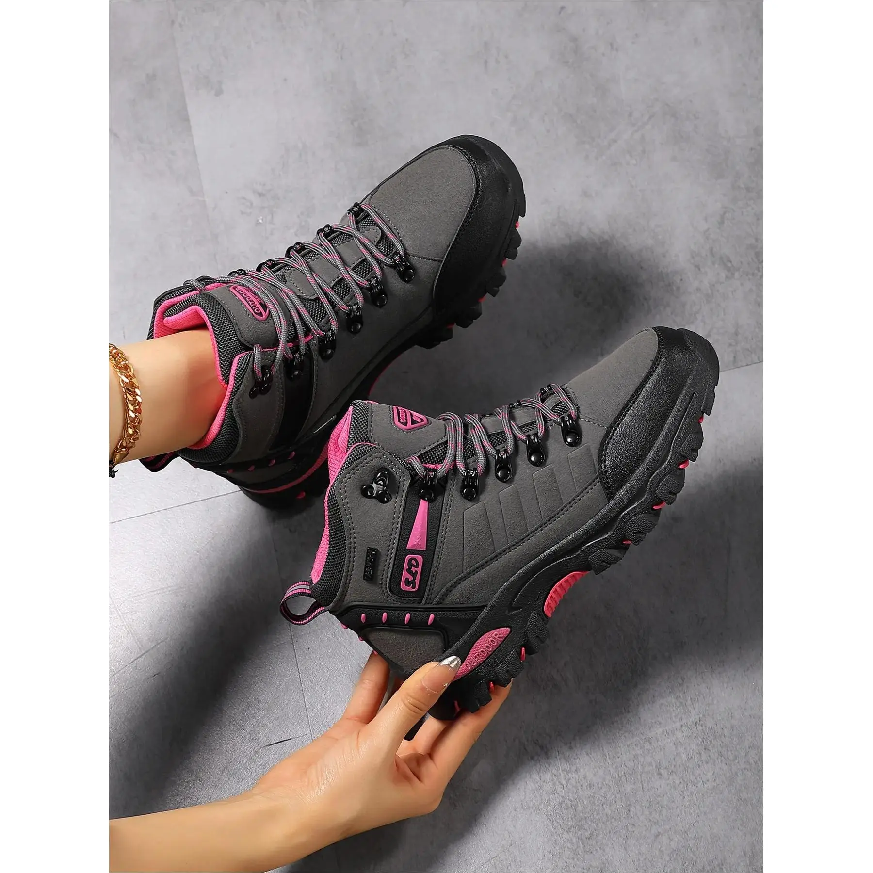 YYW1 Women's Anti--Top Hiking Boots, Fashionable Comfort Outdoor Trekking Camping Shoes, Thick Sole Durable Climbing Work Boots, Walking Hiking Shoes