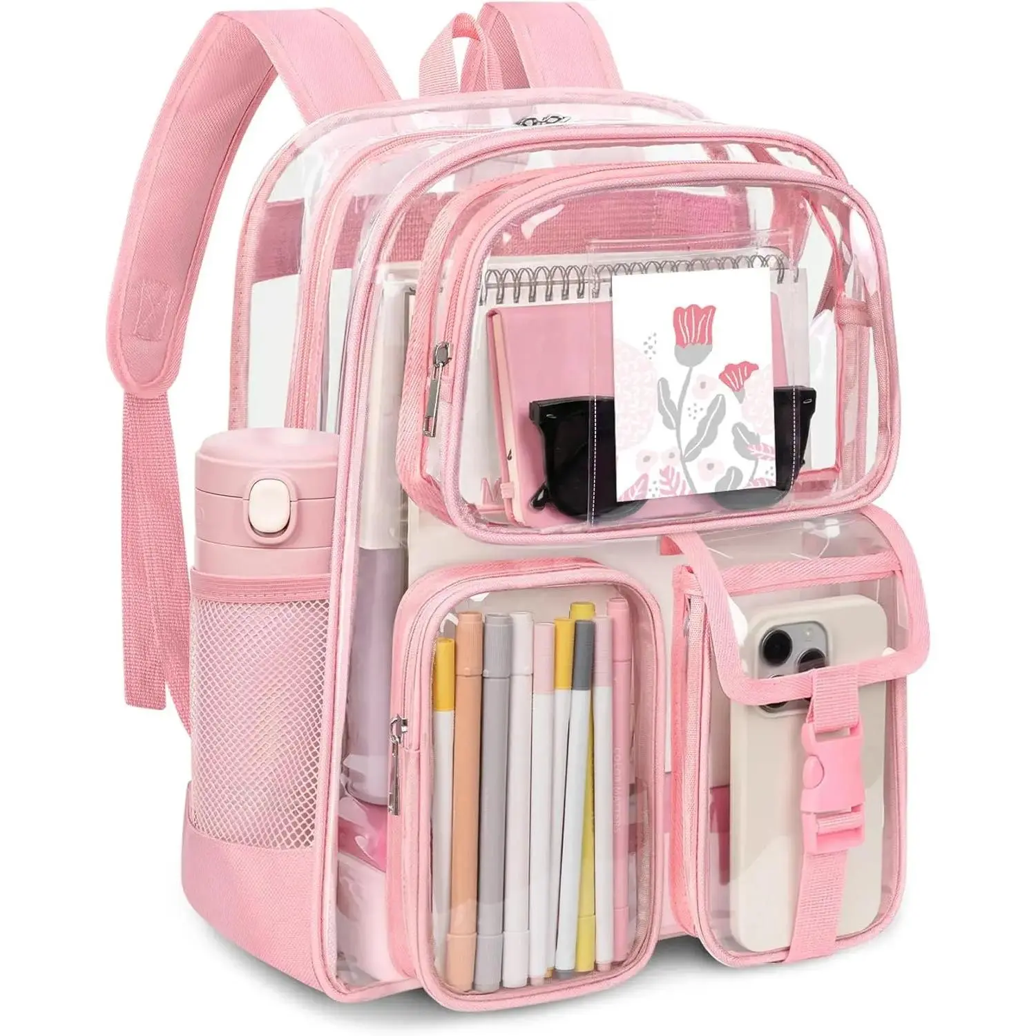 Clear Backpack for Stadium Events, Heavy Duty PVC Transparent Bookbag, Large Capacity Clear Bag for School Work Travel