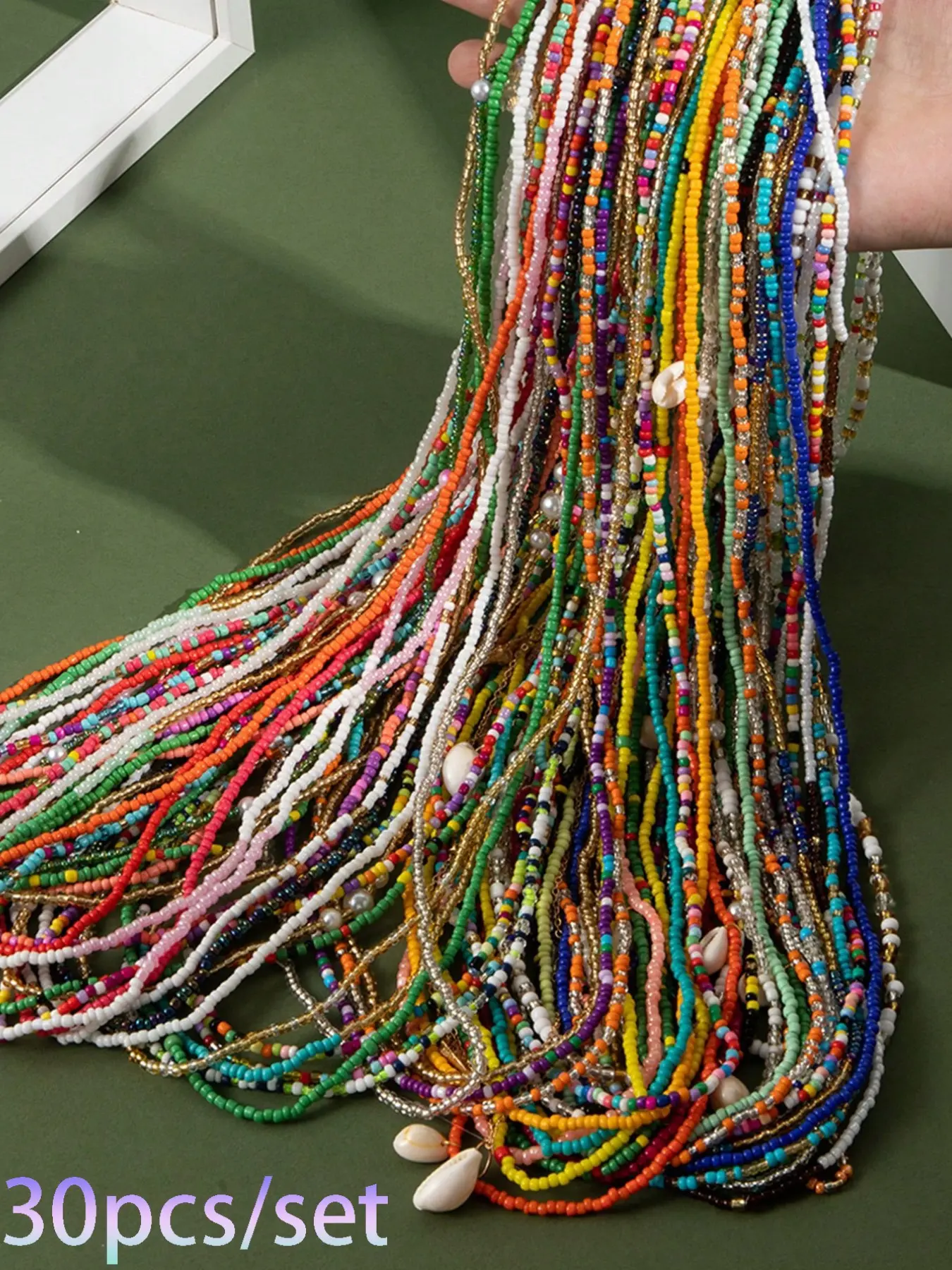 Bohemian Fashion Vacation Style Accessories, Colorful Rice Beaded Elastic Waist Chain Set of 30pcs, for All Seasons Wear Jewelry Body Chain, Wearable Jewelry