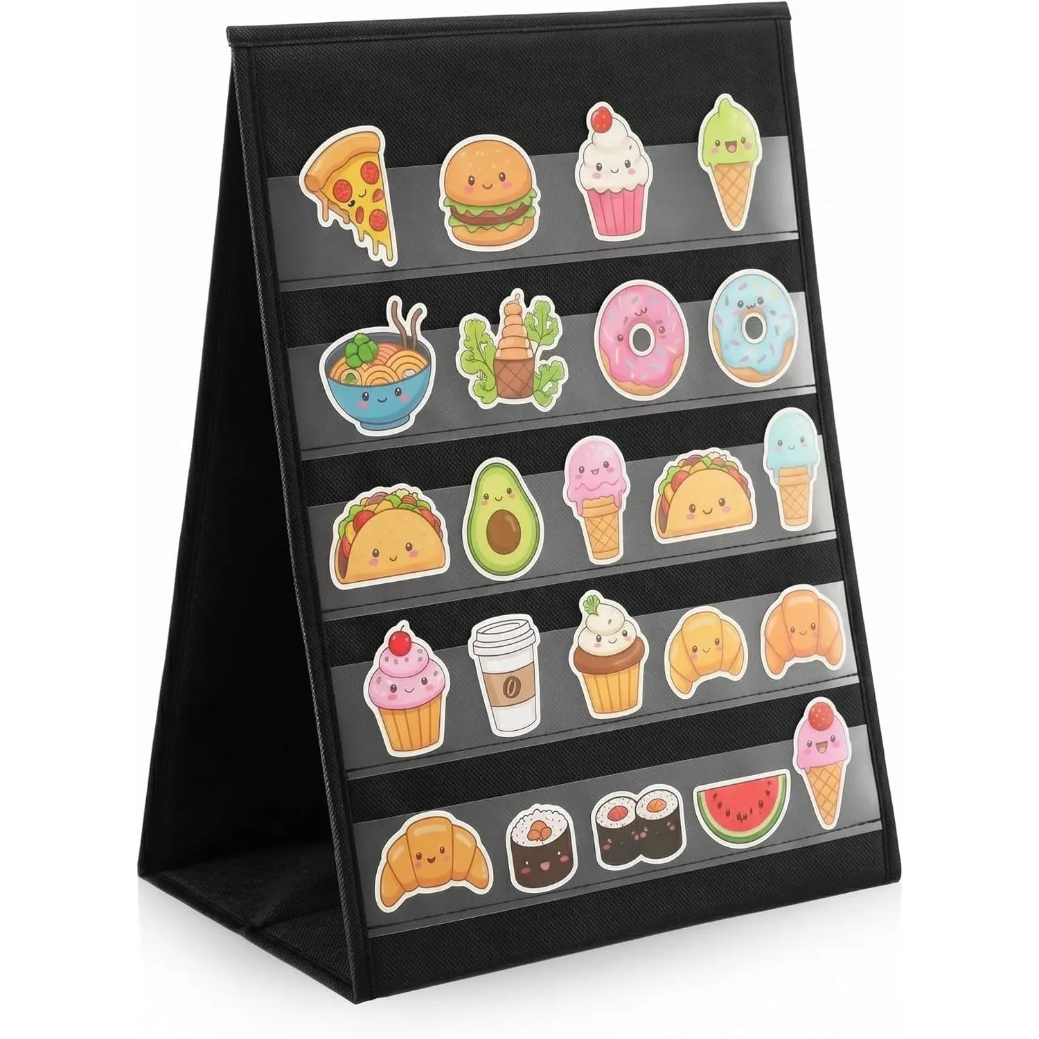 Portable Stickers Display Stand,  to School 4'' Sticker Display Rack, 5 Layers Double Sided No Assembly Required, Black 13 x 17in for Business, School Supplies and Outdoor Arts Festivals