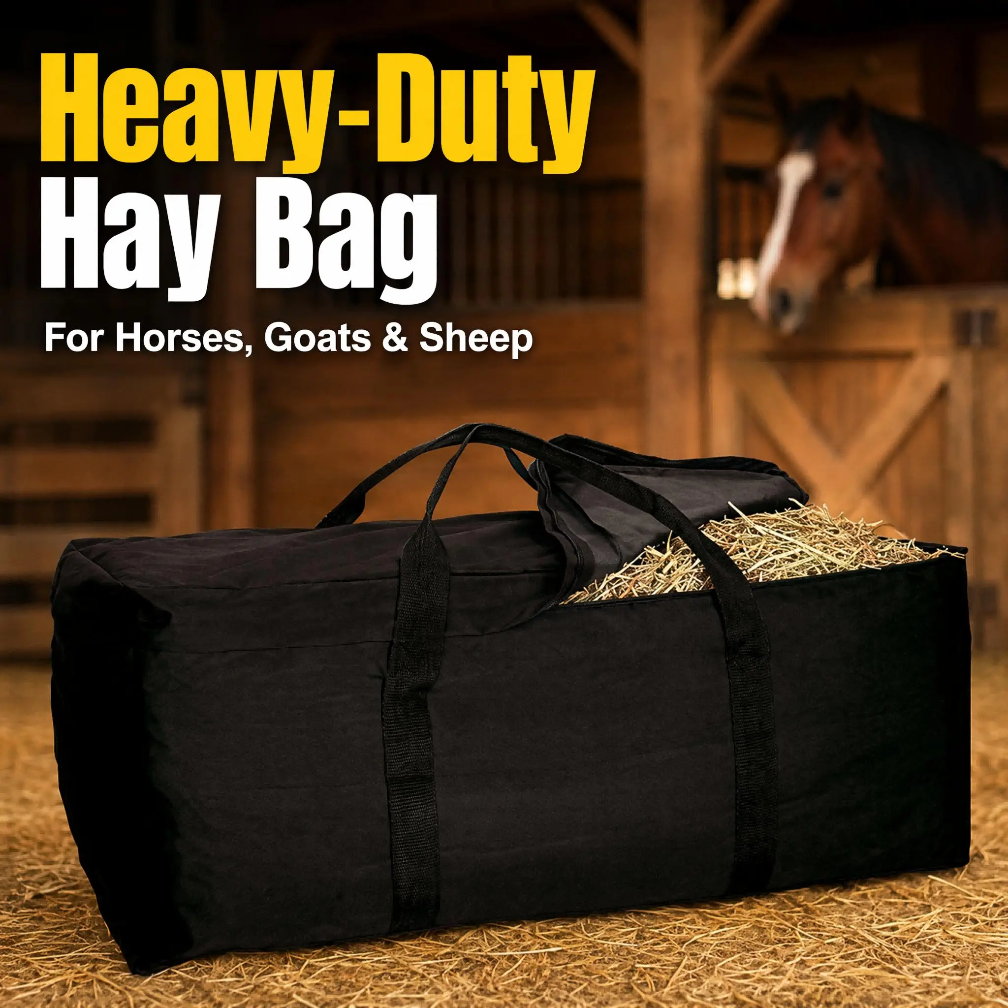 Large Hay Bags for Horses,Heavy-Duty Hay Feeder for Goats,Horses,Sheep,Donkey,Horse Hay Bag for Barn Stable (Black)