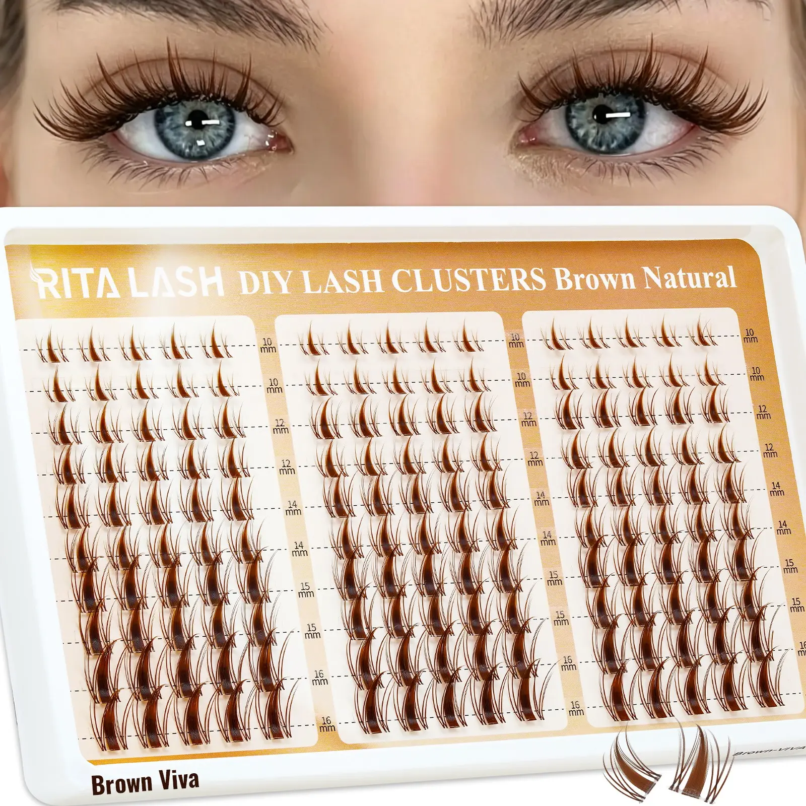 Brown Viva | RITALASH 150pcs Brown Volume Lash Clusters Manga Cluster Eyelash Extensions 10-16MIX Mixed Lash Clusters Spiky Cluster Lashes Fairy Individual Lashes Anime C Curly Eyelashes DIY at Home Easy to Apply Viva Lash Spikes Fluffy Eyelash Clusters