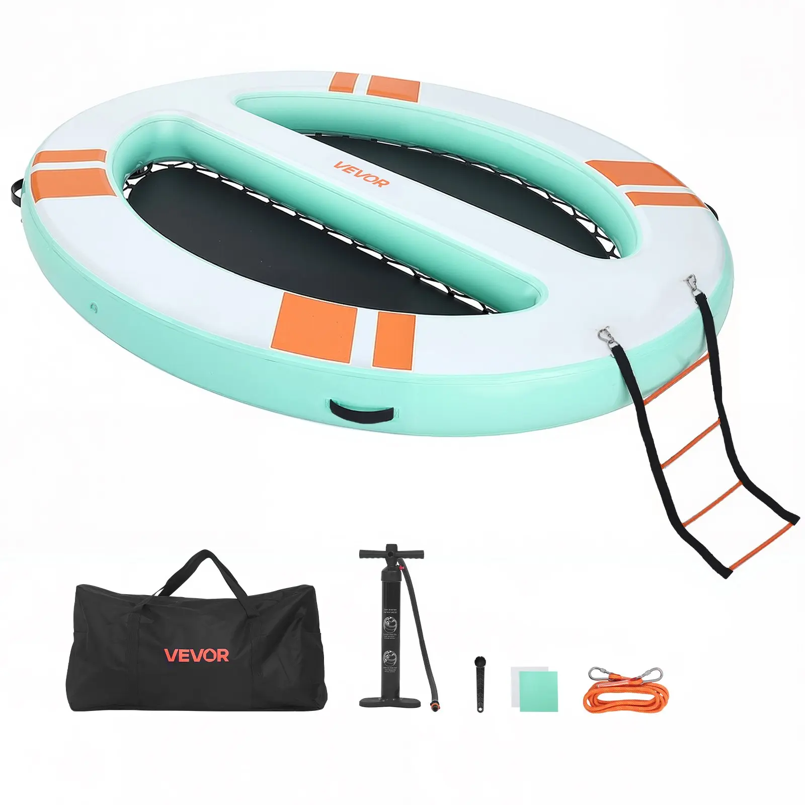 【DealsForYouDays】VEVOR Inflatable Floating Dock, 10x8 FT Round Inflatable Dock Platform, Non-Slip Water Air Mat with Portable Carrying Bag & Detachable Ladder, Floating Water Platform Island Raft for Pool Beach Ocean