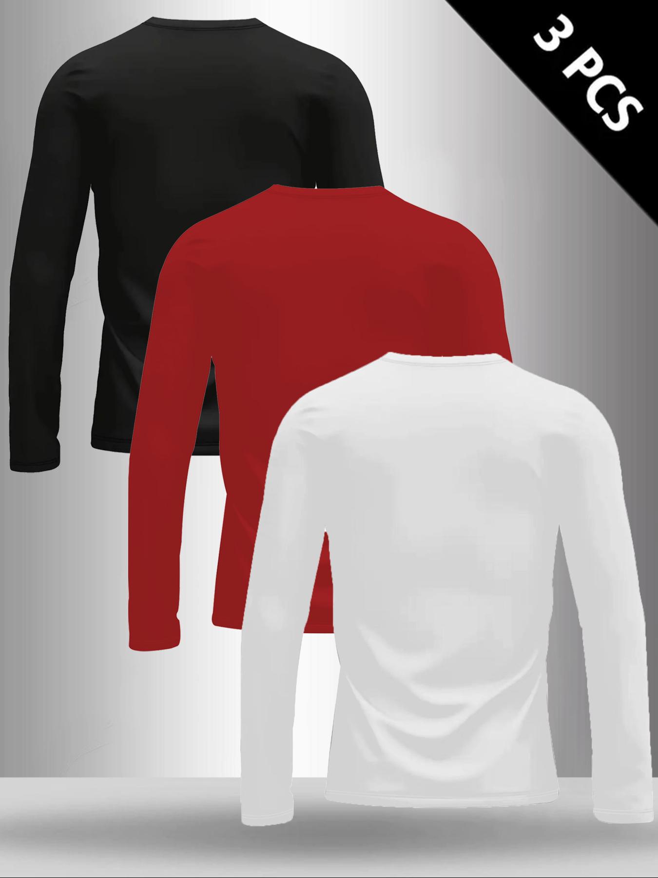 Men's Classic 3-Piece Set with Bull Pattern Print Long Sleeve T-Shirt, Casual Spring & Fall Layering Top, Fitted Comfortable Attire, Athletic Sports Clothing