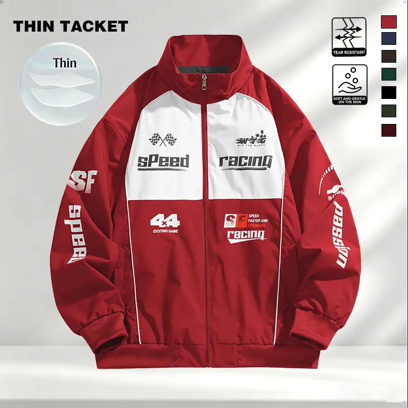 American fashion racing jacket men's contrasting stand up collar baseball jacket loose windproof motorcycle jacket top