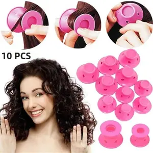 10-Piece Hair Curling Set, 5 Large & 5 Small Mushroom-Shaped Rollers, Silicone Material, Easy-To-Use Hairstyling Tools, Haircare