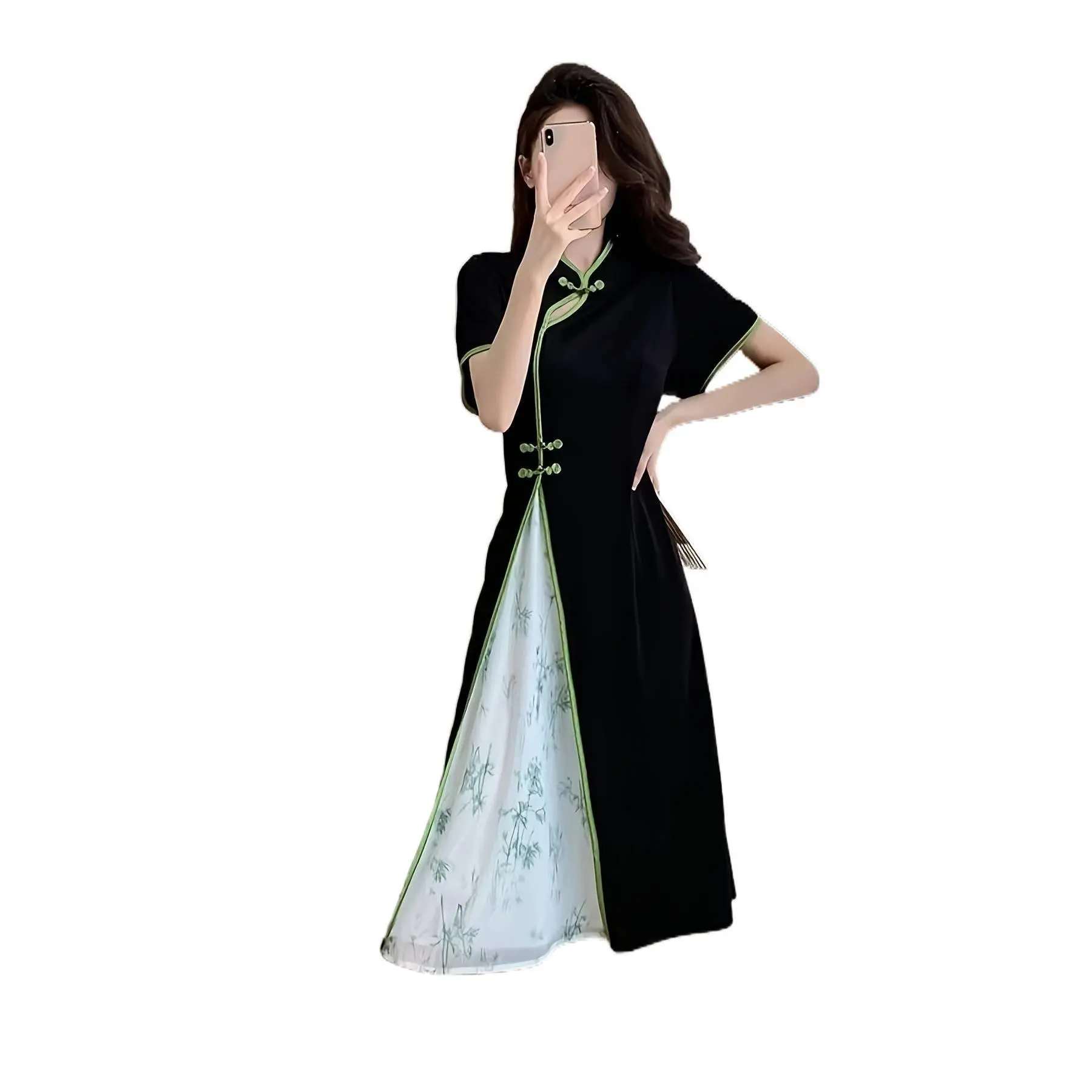 Classic Chinese Style Long Modified Cheongsam Dress, Versatile Elegant Qipao, Ideal Outfit For Social Gatherings And Casual Events