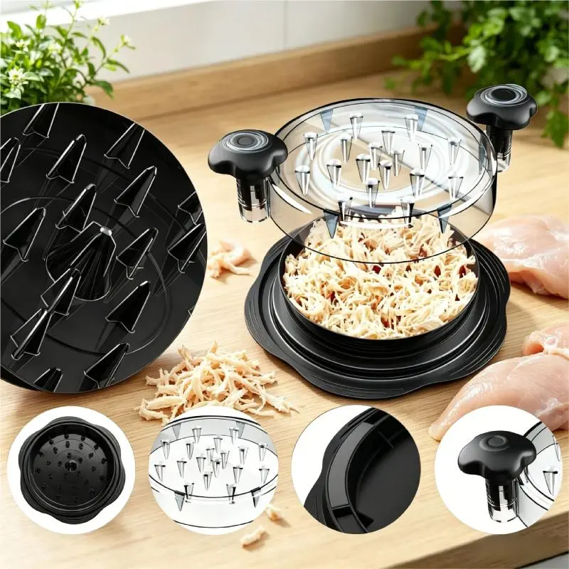 Rotating Meat Shredder For Chicken And Pork With Clear Cover Ergonomic Handles Anti Slip Base Easy To Clean BPA Free Dishwasher Safe Kitchen Tool