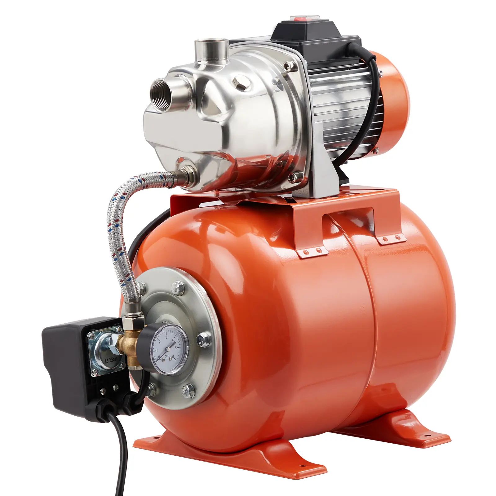 New Upgraded Automatic Jet Well Pump 3/4HP 115V Stainless Steel Pressure Tank System Home Garden Irrigation Water Booster Sprinkler Supply Power Tool Maintenance Kits